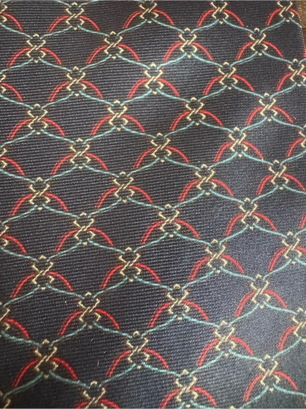 Saks Fifth Avenue Men’s Silk Tie Navy Red Geometric Made in USA